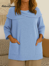 Women's Solid Color Lapel 3/4 Sleeve Casual Loose Pullover Sweater