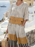 Women'S Casual V-Neck Printed Wide-Leg Pants Set