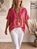 Boho Vintage Print V-neck Batwing Sleeve Shirt