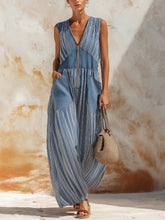 Women's Striped Art Casual Zip Stylish Comfortable Denim Long Dress