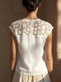 Vintage Floral Sheer Organza Cotton-linen Blouse