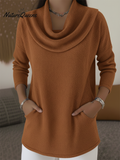 Women's Soft Swing Collar Suede Pocket Pullover