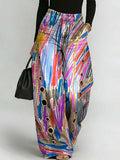 Women's Abstract Art Print Casual Stylish Hollow Denim Pants