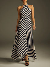 Stylish Artistic Striped Halter Sleeveless Maxi Dress