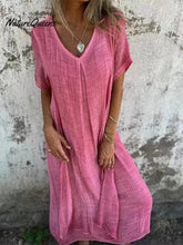 Stylish Cotton and Linen V-neck Dress