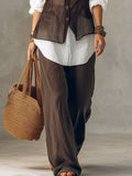 Women's Solid Color Art Stylish Casual Vest And Pants Cotton Linen Two-Piece Set