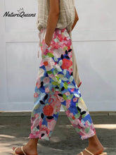 Women's Vintage Floral Art Printed 100%Cotton Casual Pants