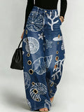 Cute Ocean Seashell Decorative Patterns Women's Cotton Denim Pants