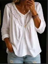 Women's Crocheted Openwork Lace Long-sleeve V-neck Shirt
