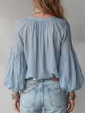 Cozy Retro Cotton-linen Shirt With Lantern Sleeves