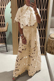 Stylish Casual Two-piece Set: Lace-embroidered Top And Pants