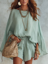 Women's Casual Solid-color Loose-fit Drawstring Shorts Set