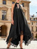 Women's Solid-color V-neck Sleeveless Loose-fit Cotton-linen Casual Dress