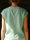 Women's Lace Trim Crew Neck Short-sleeve Top