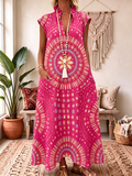 Bohemian Floral Print Cotton-linen Dress