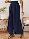 Women's Elegant Casual Trousers — Loose Fit, Elastic Waist, Cuffed Hem, Lightweight & Breathable, With Split Ankles