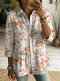 Artistic & Fresh: Versatile, Loose-fit Cotton Top With Floral Print And Cutout Paneling