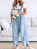 Women's Retro Distressed Loose Wide-leg Denim Jumpsuit