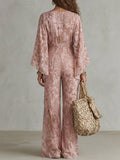 Women's V-neck Flared-sleeve Jumpsuit