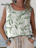 Spring Bough Pattern Printed Women's Casual Cotton And Linen Tank Top
