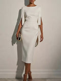 Women's Solid-color Round-neck 3/4-sleeve Casual Slim-fit Dress