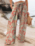 Women's Vintage Lovely Floral Art Printed Cotton And Linen Casual Pants