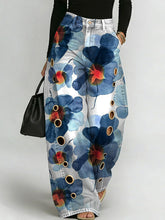 Women's Vintage Flower Print Casual Fashion Cutout Jeans