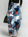 Women's Vintage Flower Print Casual Fashion Cutout Jeans