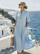 Women'S Casual Solid Color Button-Down Dress With Pockets