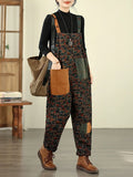 Women Vintage Patchwork Cotton Loose Denim Jumpsuits