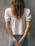 Casual Linen And Cotton Top With Lace Paneling