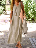 Summer Cotton And Linen Solid Colour Long Dress