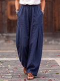 Cozy Casual Pleated Cotton-linen Wide-leg Pants