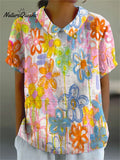 Women's Vintage Flower Print Casual Cotton And Linen Shirt