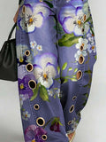 Women's Retro Floral Art Print Casual Stylish Hollow Denim Pants