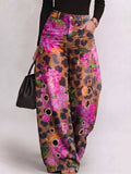 Women's Retro Abstract Print High-waisted Wide-leg Jeans