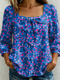 Vintage Elegance Flower Decorative Pattern Women's Long Sleeve Linen Cotton Shirt