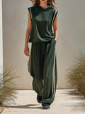 Stylish Casual Linen And Cotton Two-piece Set: Hooded Top And Pants