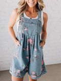 Women's Retro Personality Printed Denim Jumpsuit