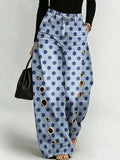 Retro Polka Dot Decorative Pattern Women's Casual Cotton Denim Pants