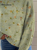 Women's Lovely Floral Art Print Knit Turtleneck Pullover Sweater