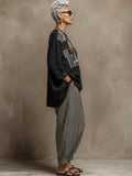 Bohemian Art Print Linen And Cotton Two-piece Top And Pants Set