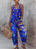 Women's Vintage Geometry Art Print Casual Jumpsuit