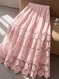 Women's Solid-color High-waisted Cotton Skirt With Embroidered Paneling