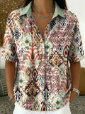 Bohemian Tribal Print Short-sleeve Collared Half-button Shirt