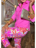 Casual & Stylish Solid-color Cotton Shirt And Artistic Print Trousers Two-piece Set