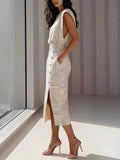 Women's Minimalist Geometric Line Sleeveless Top And Skirt Set