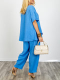 Casual Linen And Cotton Two-piece Top And Pants Set