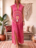 Bohemian Floral Print Cotton-linen Dress
