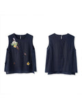 Casual Embroidered Linen And Cotton Sleeveless Top